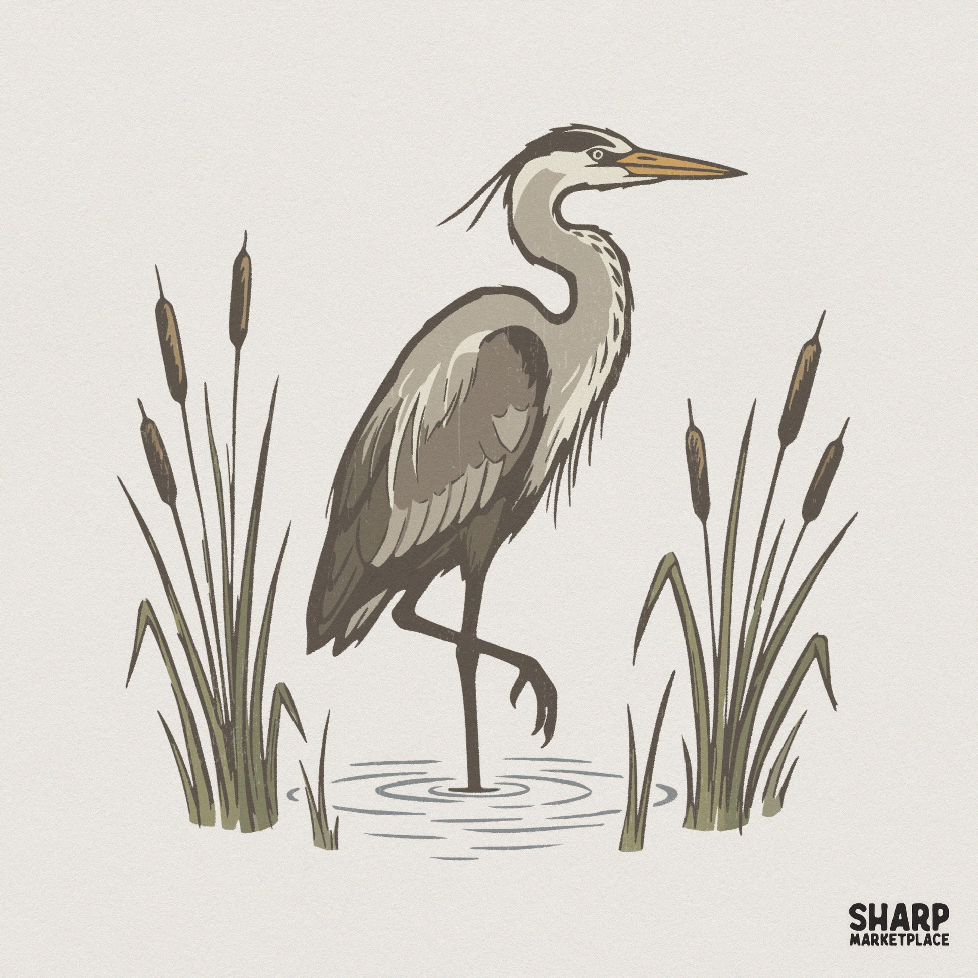 Great Blue Heron Shirt, Marsh Bird Nature PNG - 300 DPI Design for T-Shirt
