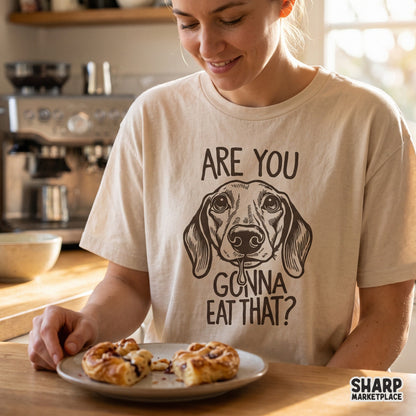Funny dachshund graphic with a hungry quote for a dog mom t-shirt sublimation project