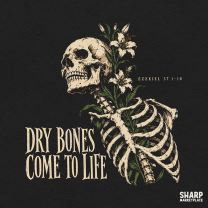 Floral skeleton graphic design with Ezekiel 37 dry bones Bible verse theme for Christian t-shirts and apparel PNG