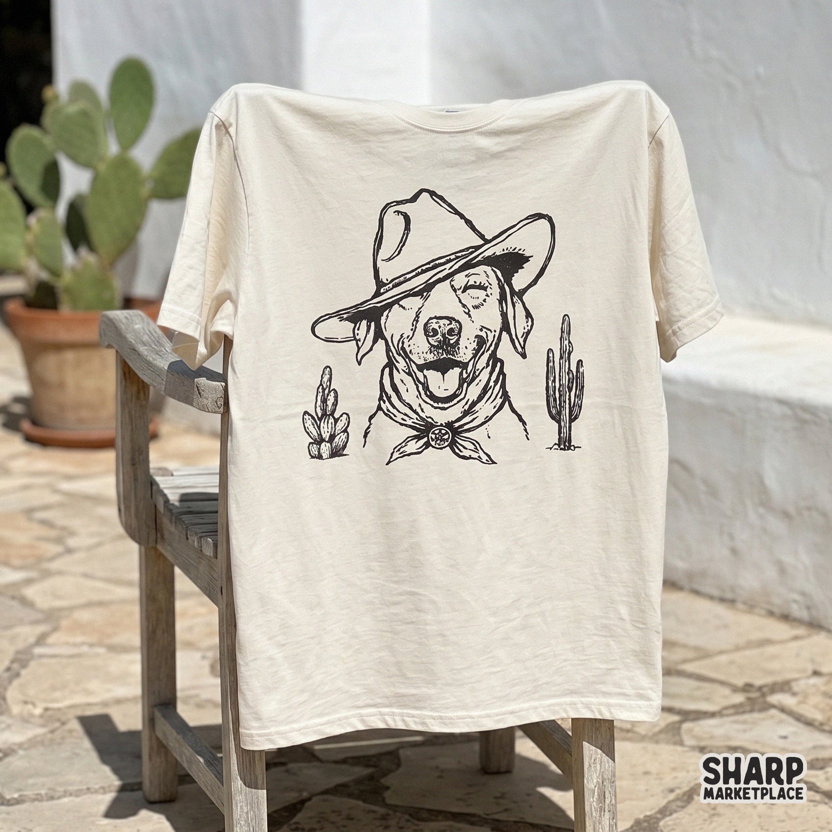 Smiling Cowboy Dog Portrait In Oversized Hat, Funny Western Pup Artwork