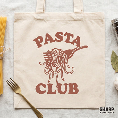 Hand-drawn spaghetti fork illustration with Pasta Club text in a retro serif font, suitable for print-on-demand shirts, tumblers, and wall art.