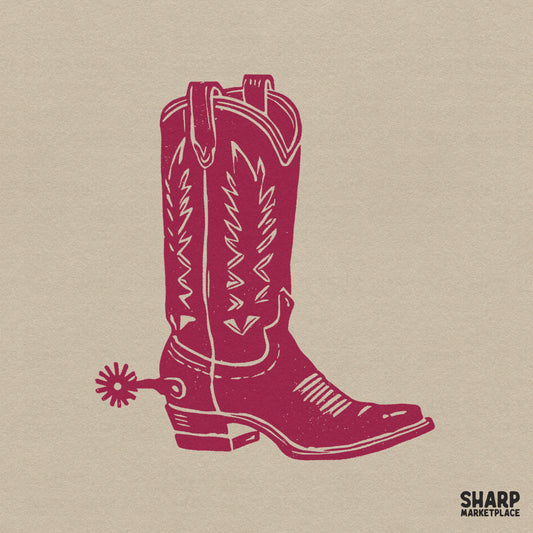 Retro country music western png design with a vintage cowgirl style red boot and cowboy spur for summer tumblers