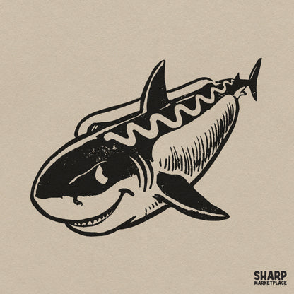 Vintage smiling great white shark sketch PNG graphic for summer beach t-shirts and sublimation tumblers