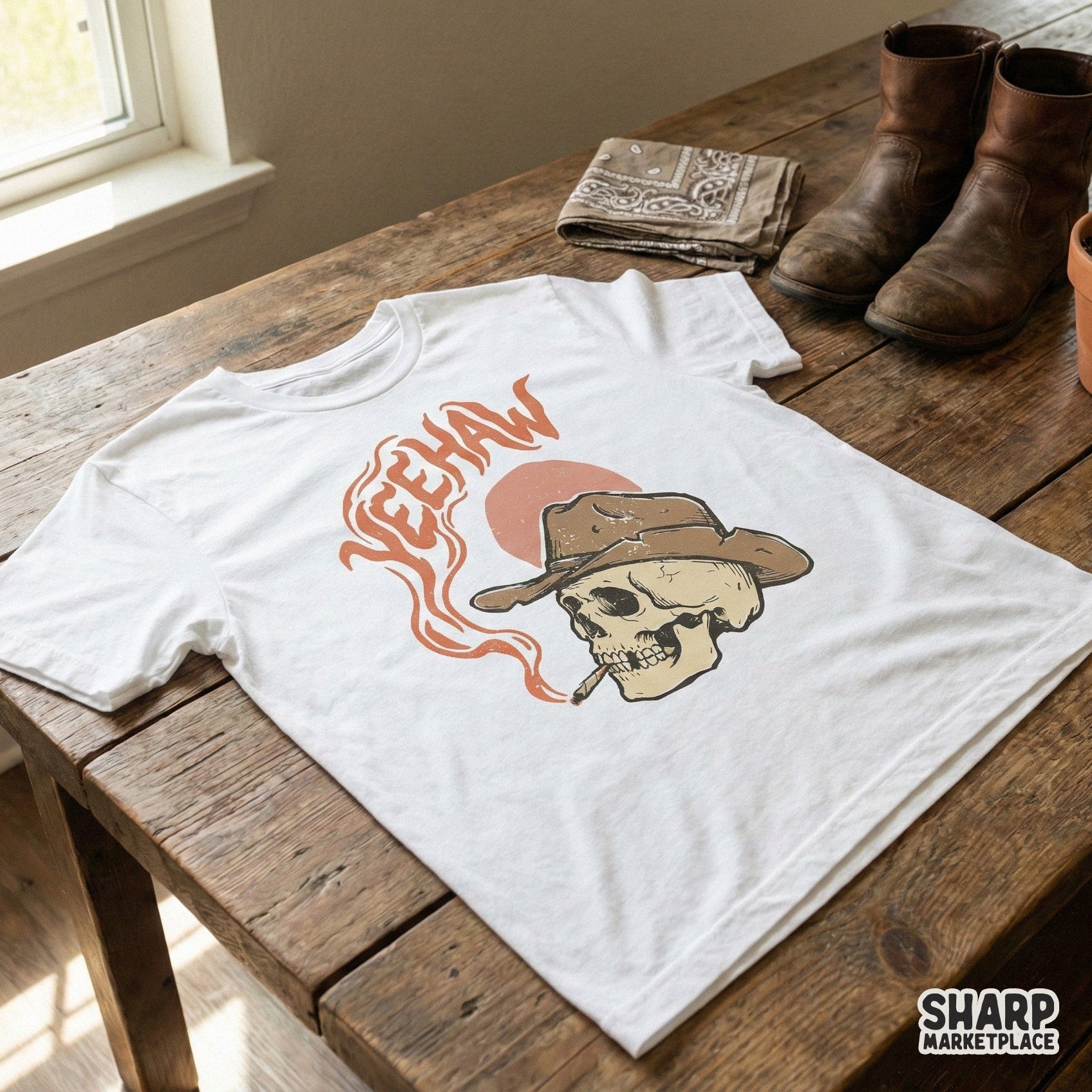 Yeehaw PNG Skeleton Cowboy Hat, Western Skull Clipart - 300 DPI Design