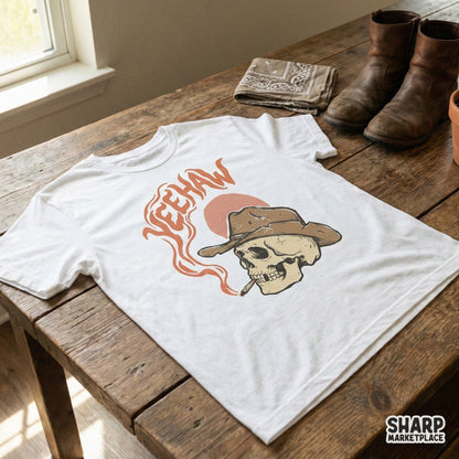 Yeehaw PNG Skeleton Cowboy Hat, Western Skull Clipart - 300 DPI Design