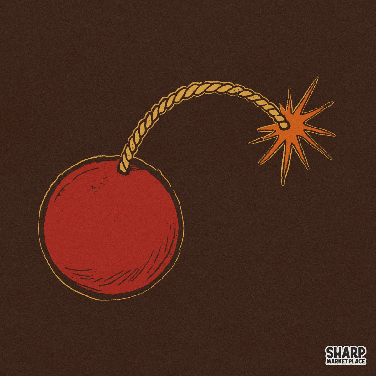 Vintage Red Cartoon Bomb Burning Fuse Print, Funny PNG