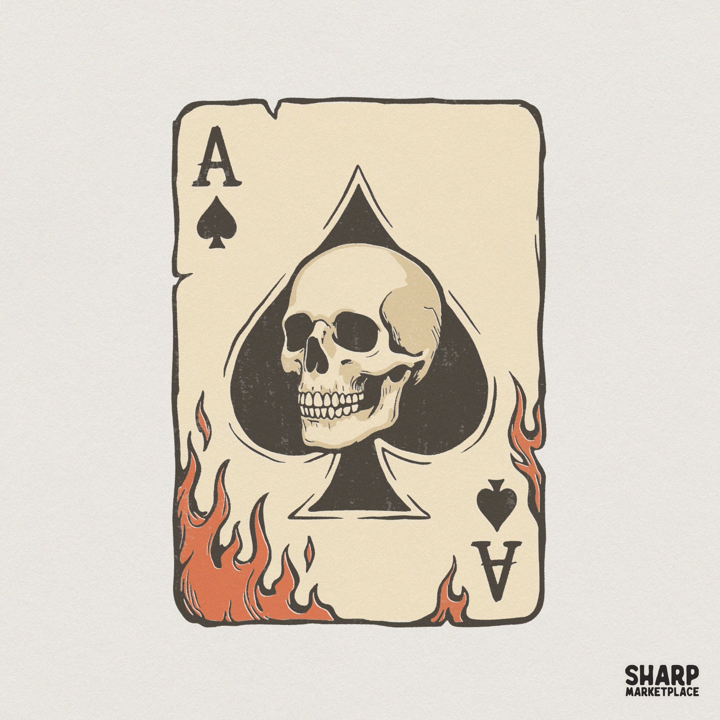 Ace of Spades Skull Card PNG, Vintage Playing Card Design - 300 DPI