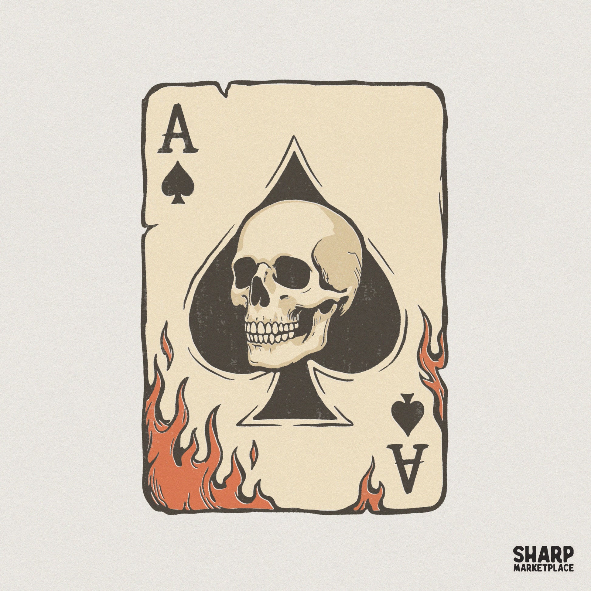 Ace of Spades Skull Card PNG, Vintage Playing Card Design - 300 DPI