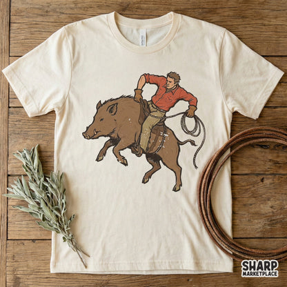 Wild Boar Cowboy PNG, Western Rodeo Digital Design - 300 DPI Design for