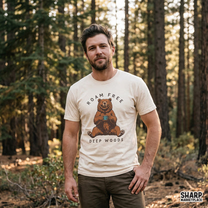 Roam Free Deep Woods PNG, Grizzly Bear Coffee Shirt