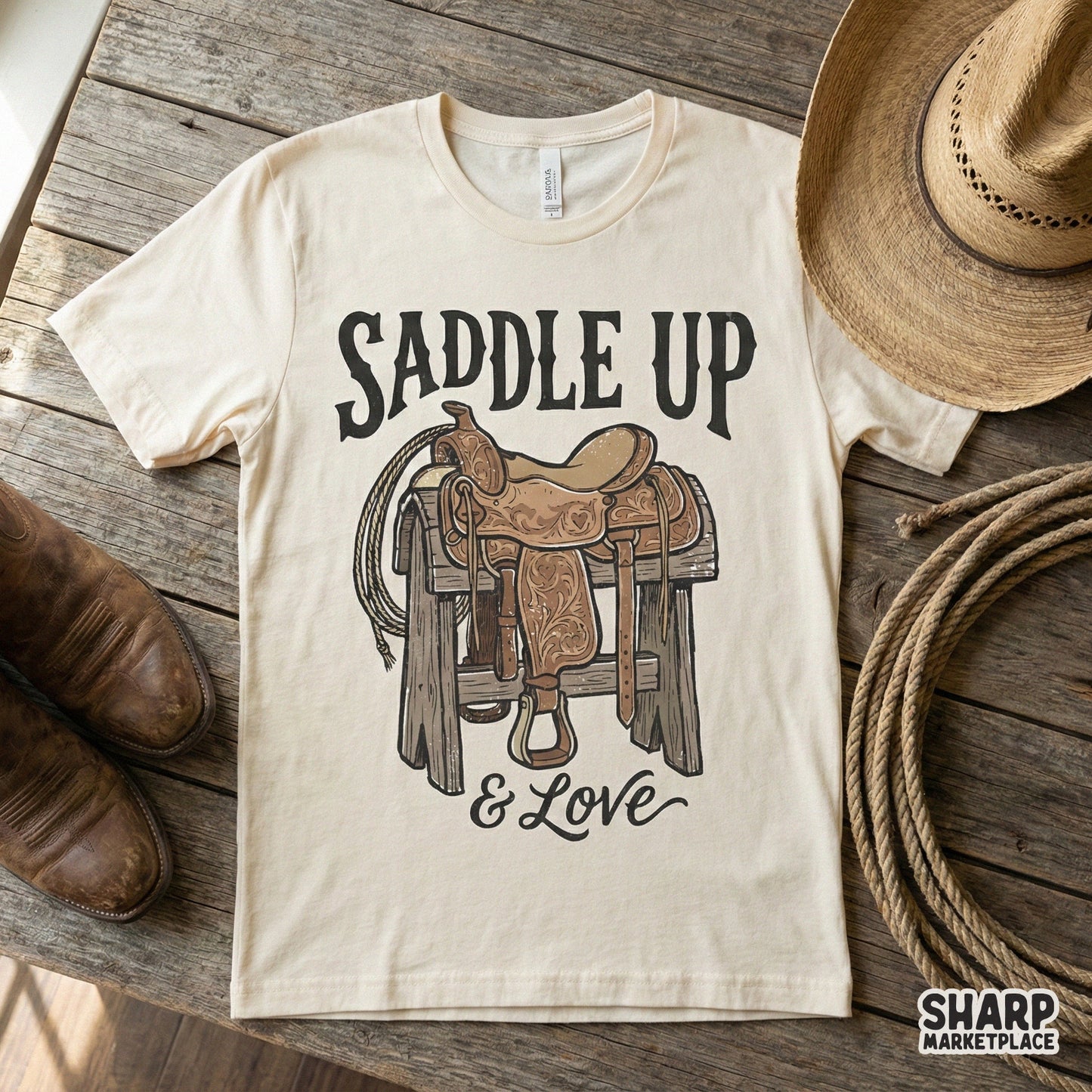 Saddle Up & Love PNG, Western Cowboy Shirt - 300 DPI Design for T-Shirt