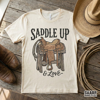 Saddle Up & Love PNG, Western Cowboy Shirt - 300 DPI Design for T-Shirt