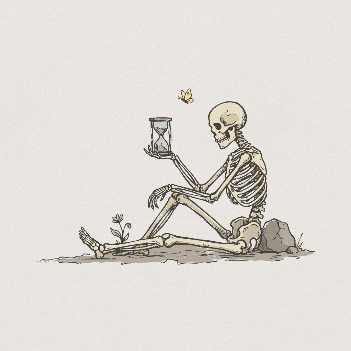 Skeleton With Hourglass PNG, Memento Mori Digital Art - 300 DPI Design