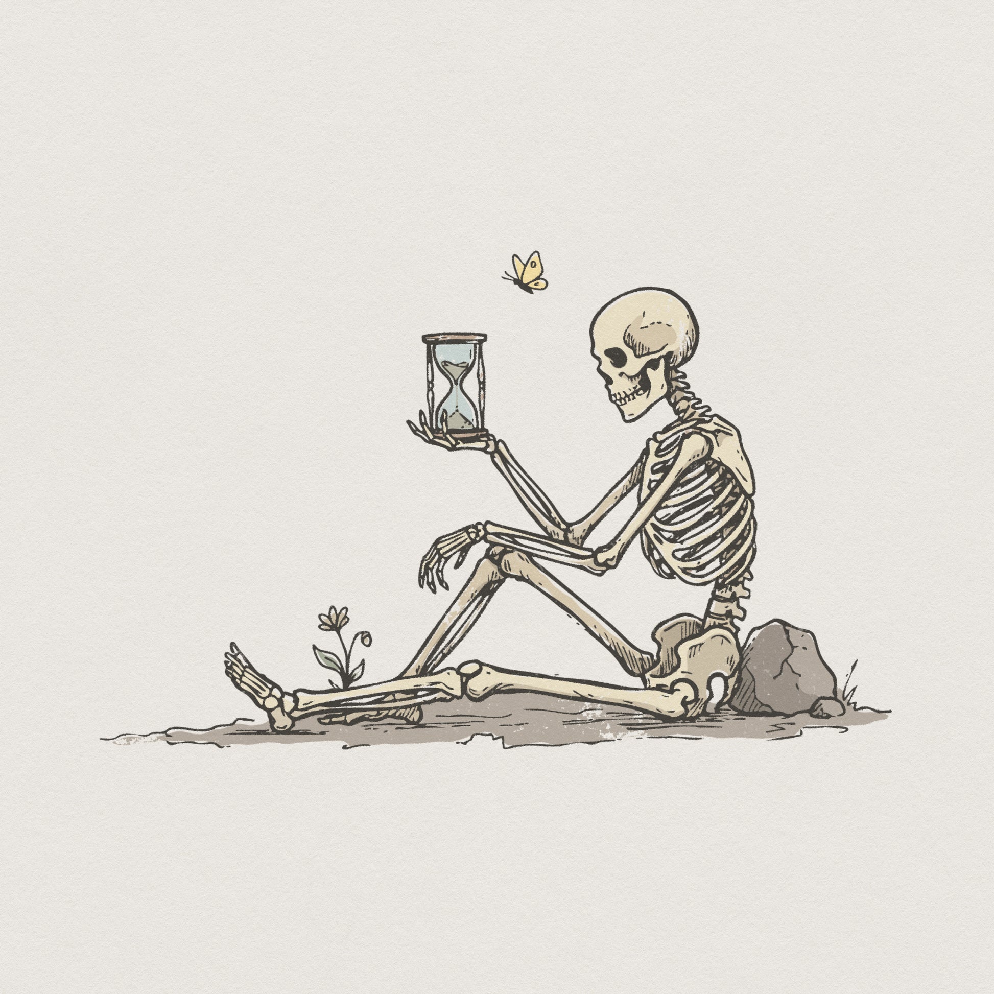 Skeleton With Hourglass PNG, Memento Mori Digital Art - 300 DPI Design