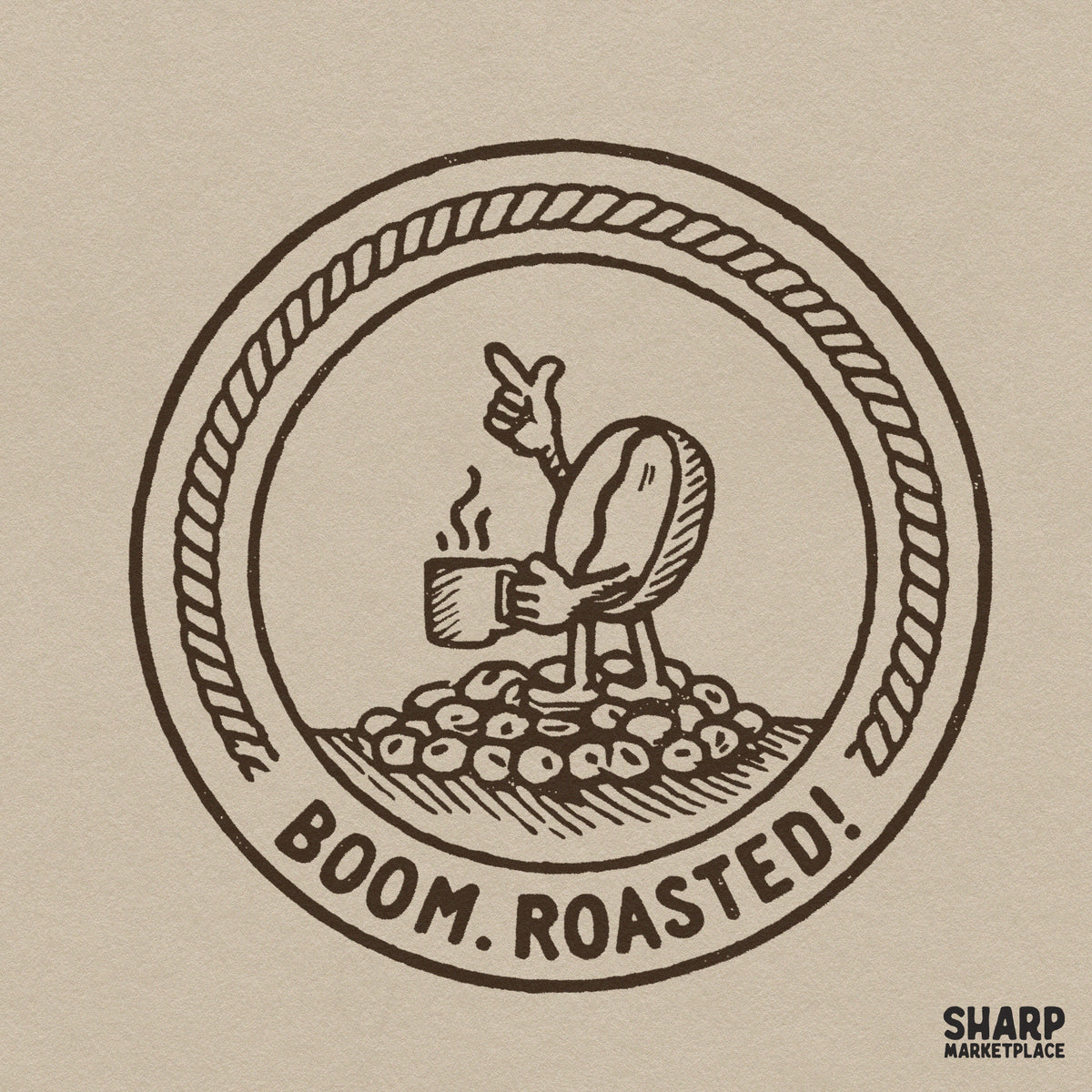 Funny sarcastic Boom Roasted coffee bean PNG design ideal for t-shirts, mugs, and sublimation projects