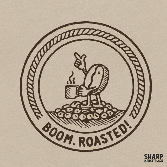 Funny sarcastic Boom Roasted coffee bean PNG design ideal for t-shirts, mugs, and sublimation projects