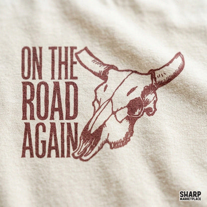 Retro western cow skull PNG design with desert bone art for country music t-shirts and sublimation
