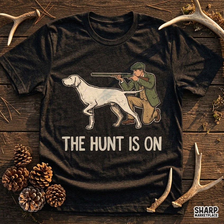 Vintage outdoorsman kneeling with shotgun and hunting dog graphic for Father's Day shirt sublimation PNG