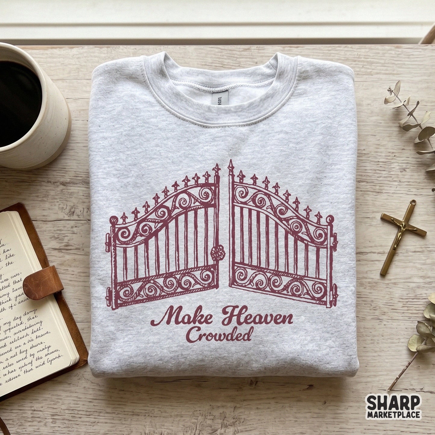 Retro Christian png sublimation graphic featuring a vintage design of the pearly iron gates of heaven