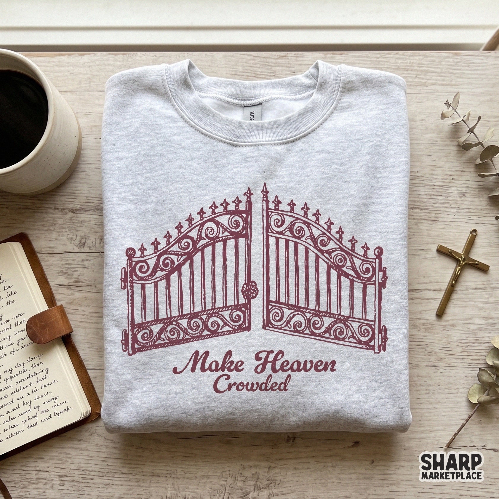 Retro Christian png sublimation graphic featuring a vintage design of the pearly iron gates of heaven