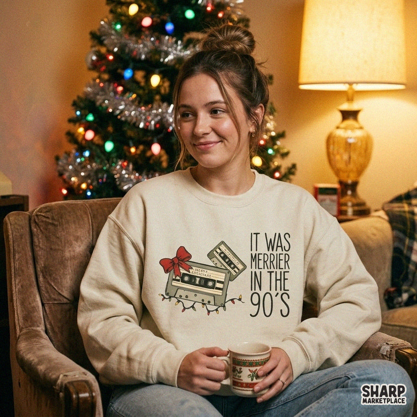 Retro 90s Christmas cassette tape PNG sublimation design for nostalgic holiday t-shirts and gifts