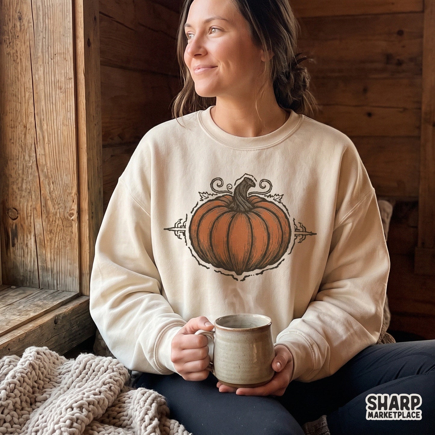 Vintage ornamental pumpkin illustration for a fall shirt digital download sublimation design