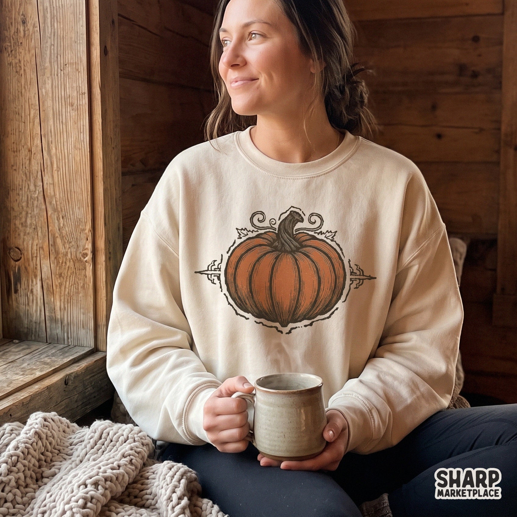Vintage ornamental pumpkin illustration for a fall shirt digital download sublimation design