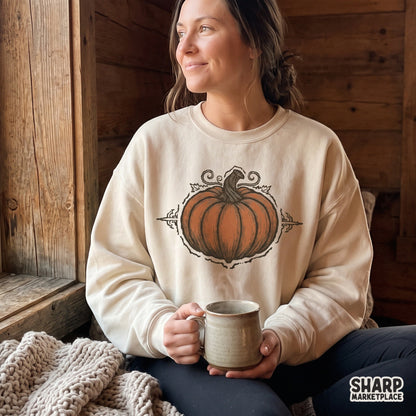 Vintage ornamental pumpkin illustration for a fall shirt digital download sublimation design