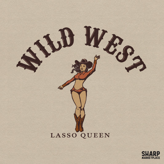 Wild West Lasso Queen vintage graphic PNG for retro cowgirl shirts and western rodeo sublimation designs