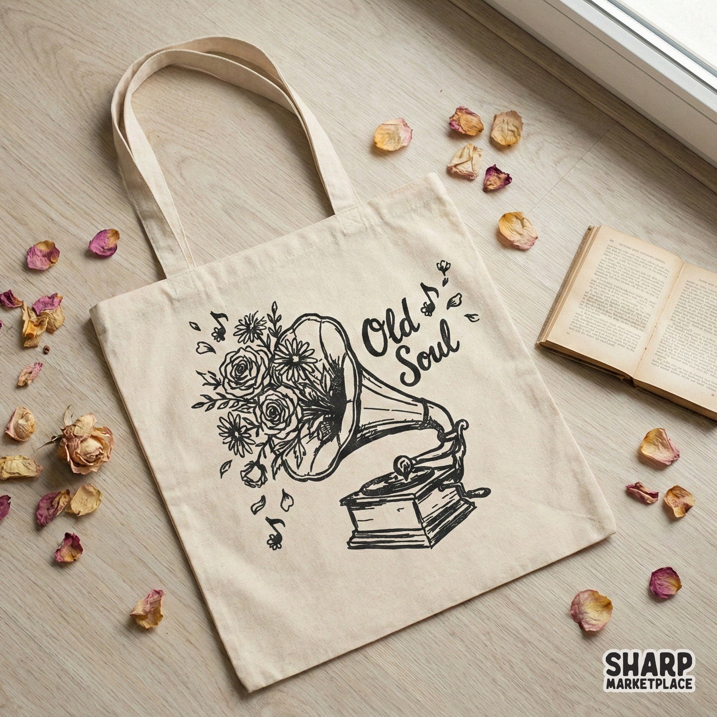 Digital download featuring a sketch-style record player overflowing with floral bouquets and musical elements, ideal for sublimation and custom shirts.