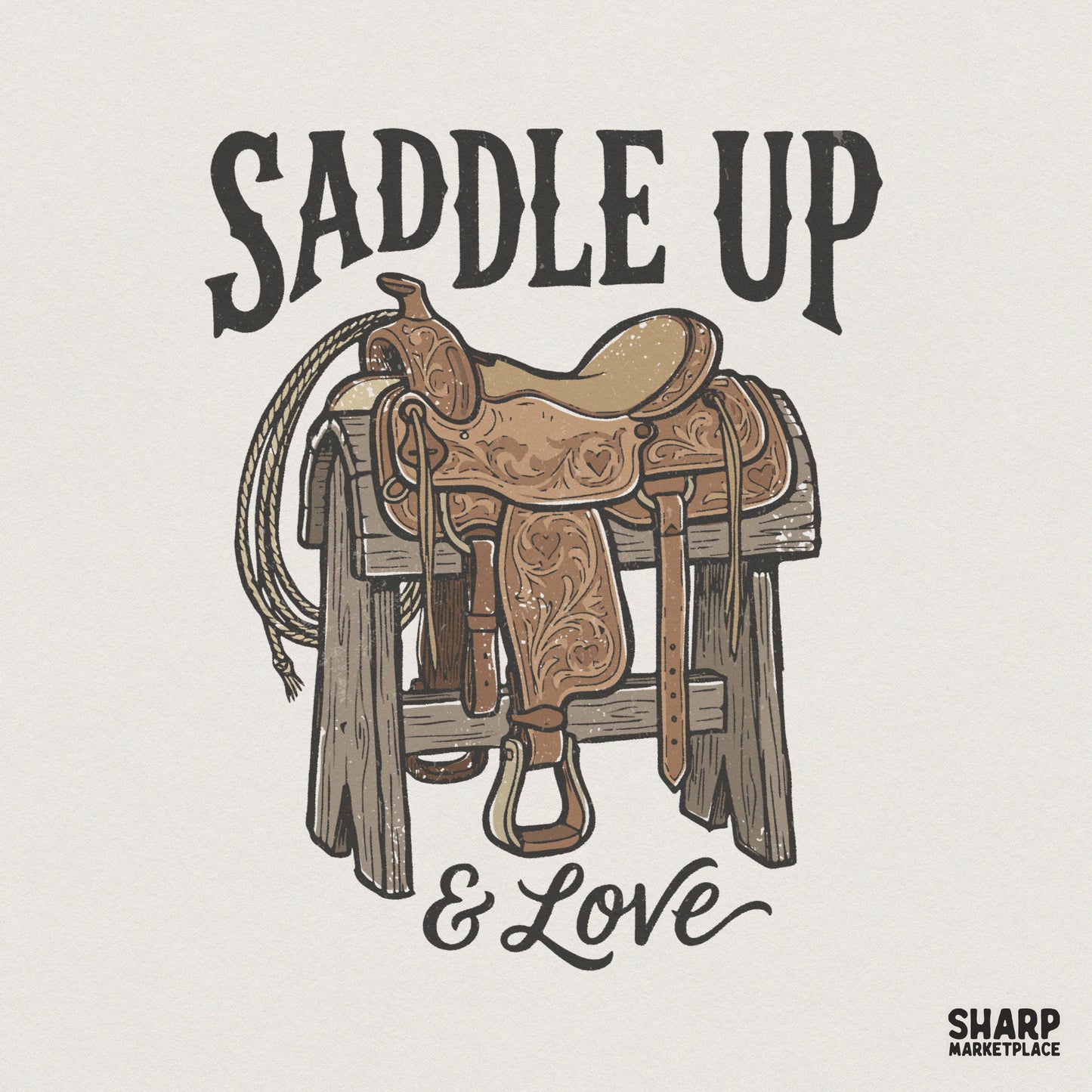 Saddle Up & Love PNG, Western Cowboy Shirt - 300 DPI Design for T-Shirt