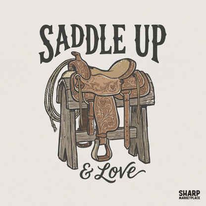 Saddle Up & Love PNG, Western Cowboy Shirt - 300 DPI Design for T-Shirt