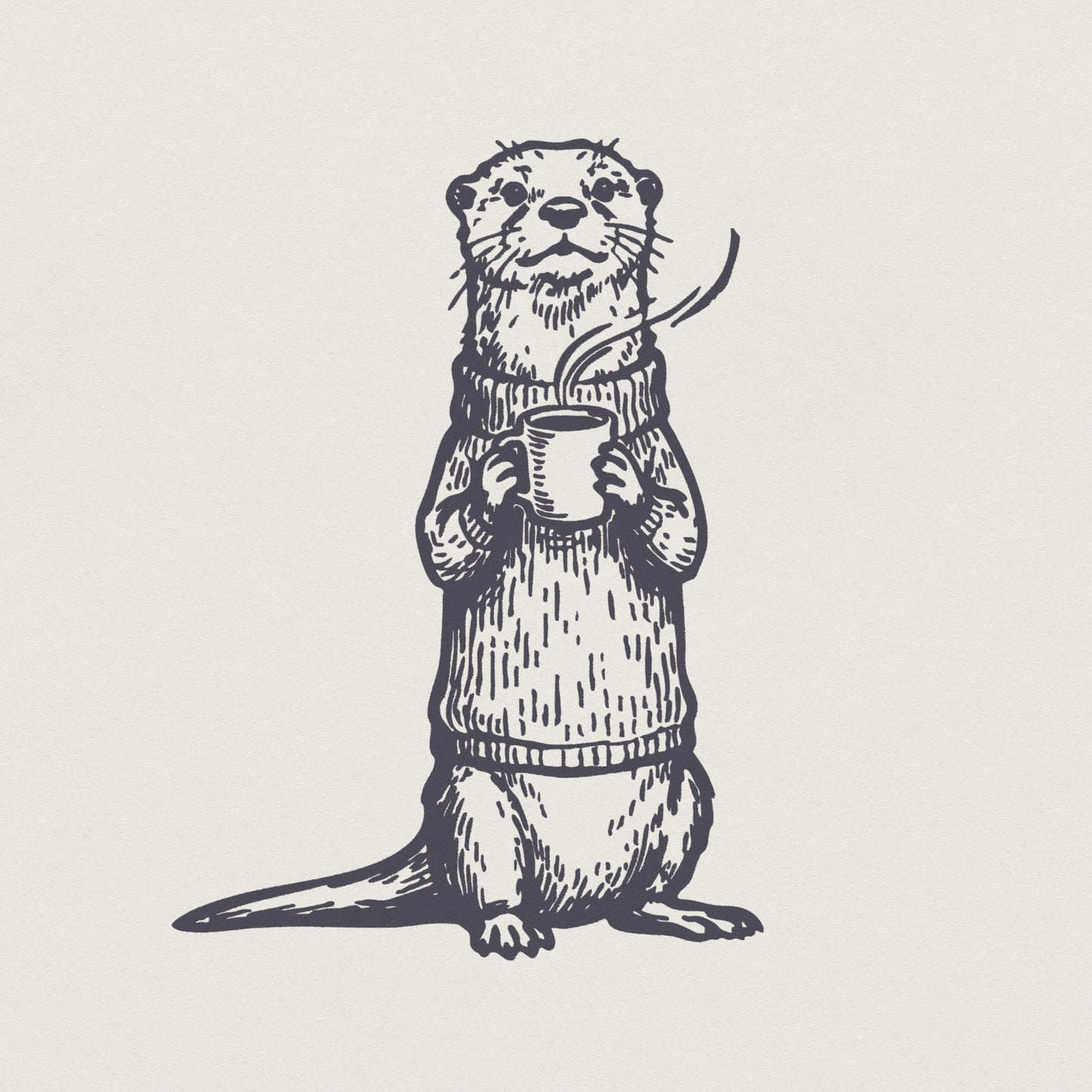Otter with Coffee Cup PNG, Cozy Animal Illustration - 300 DPI Design for