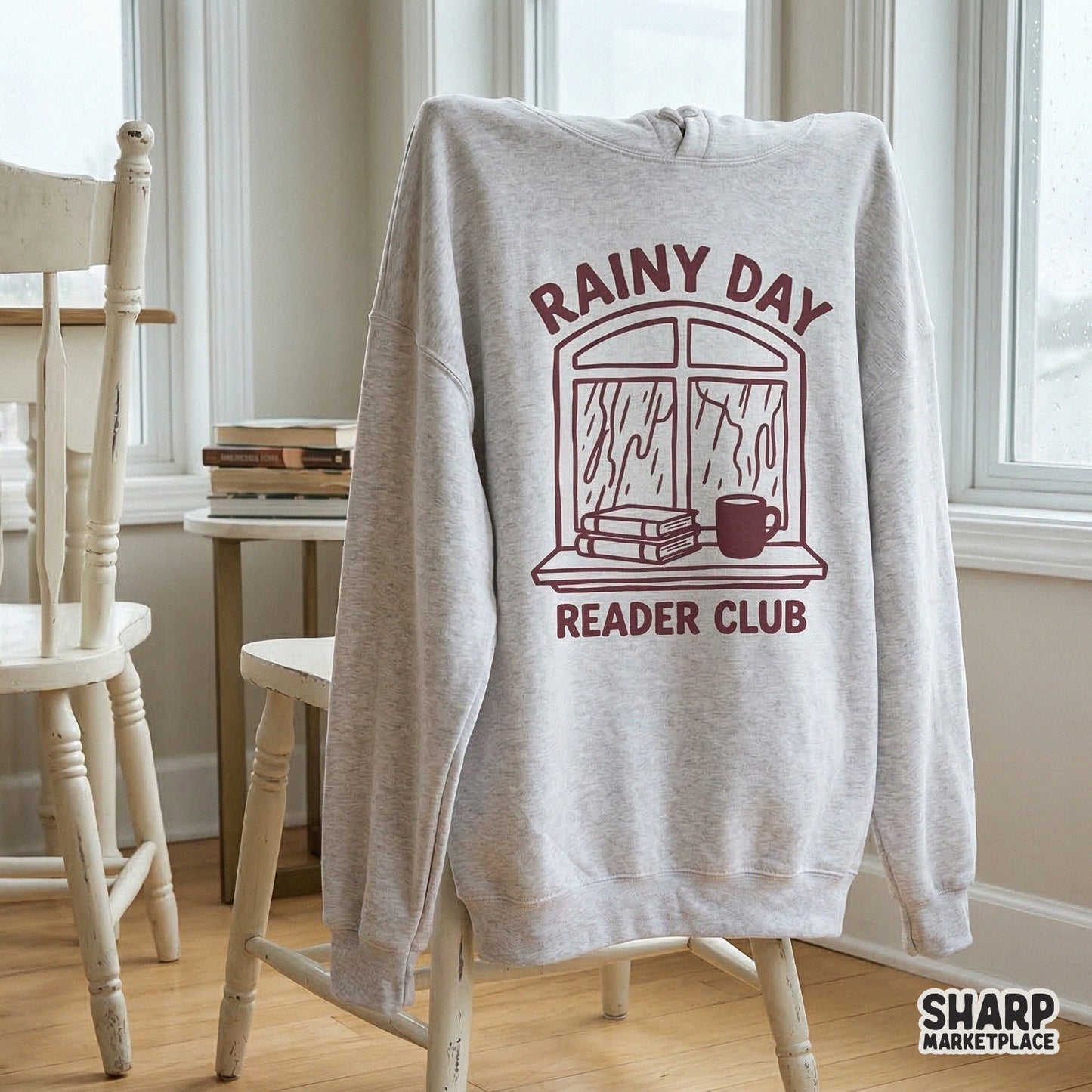 Rainy Day Reader Club PNG, Cozy Book Lover Digital Design - 300 DPI