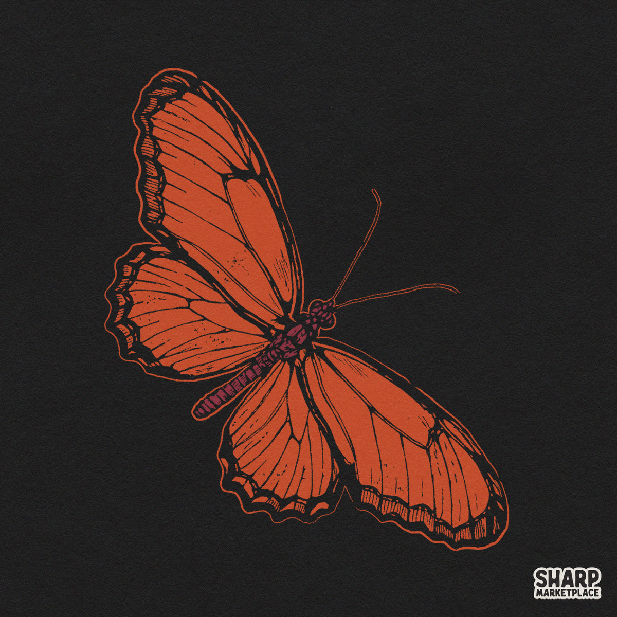 Vintage Orange Monarch Wings Botanical Print, Summer