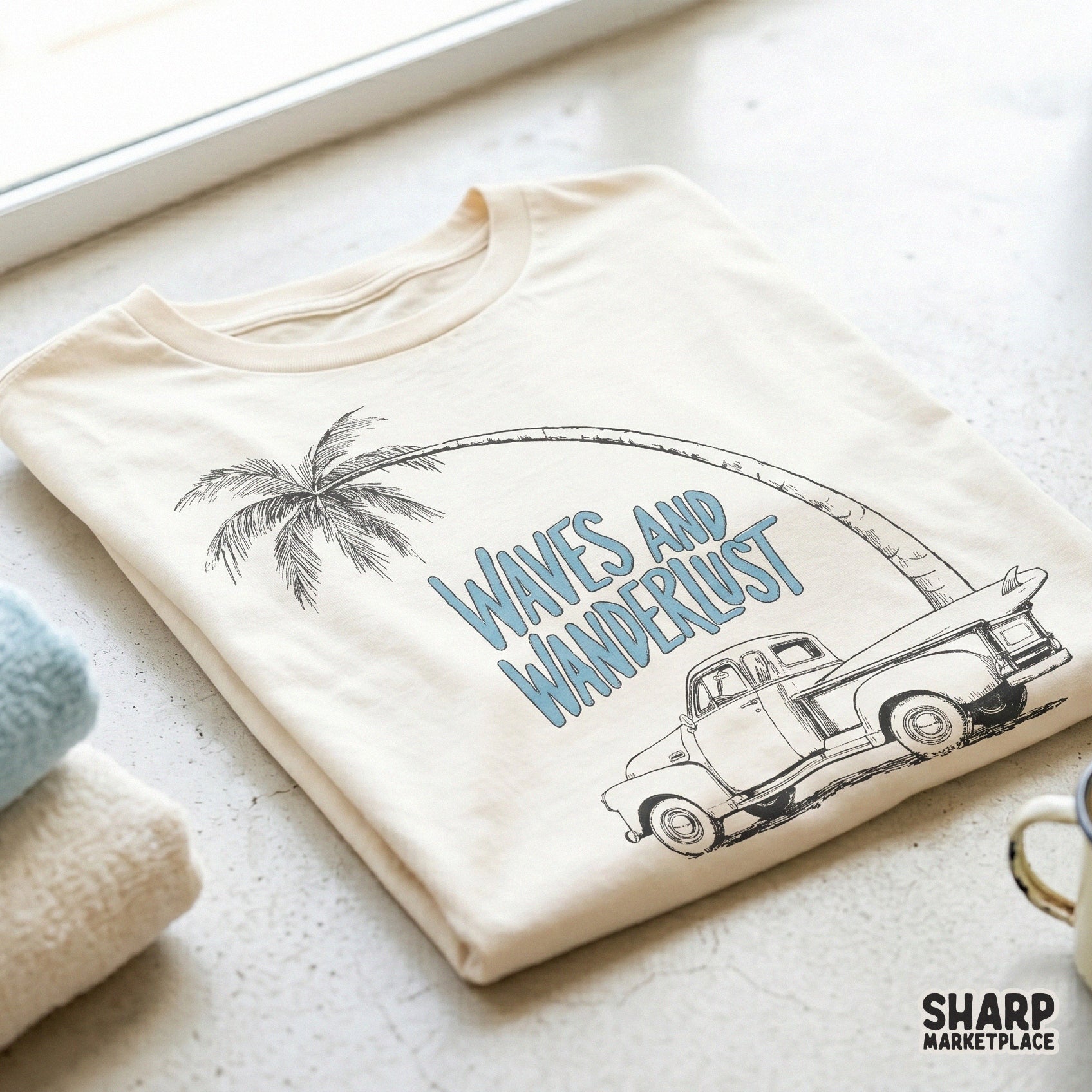 Retro vintage truck with a surfboard summer beach shirt design PNG for custom apparel