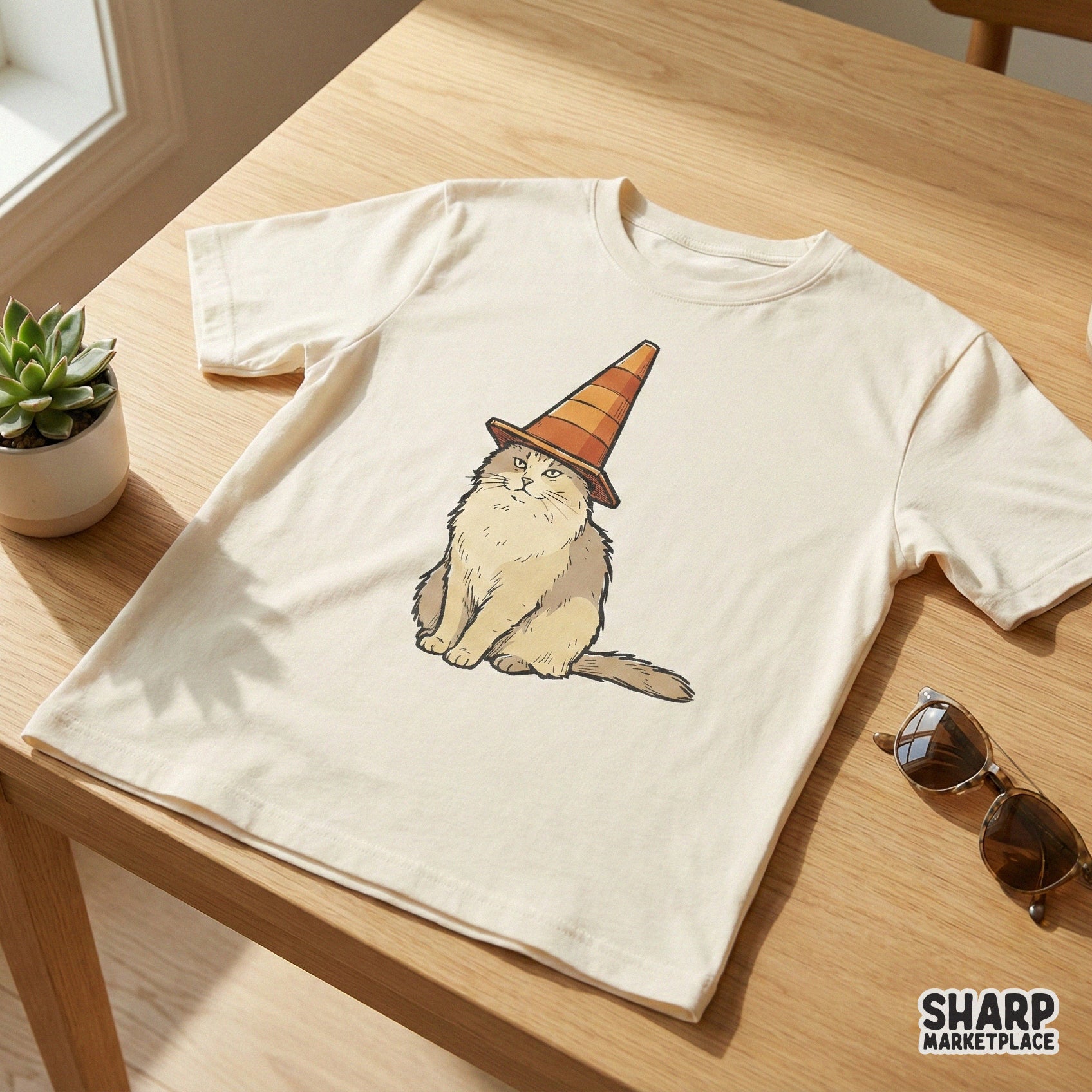 Cat With Traffic Cone Hat PNG, Funny Cat Digital Download - 300 DPI