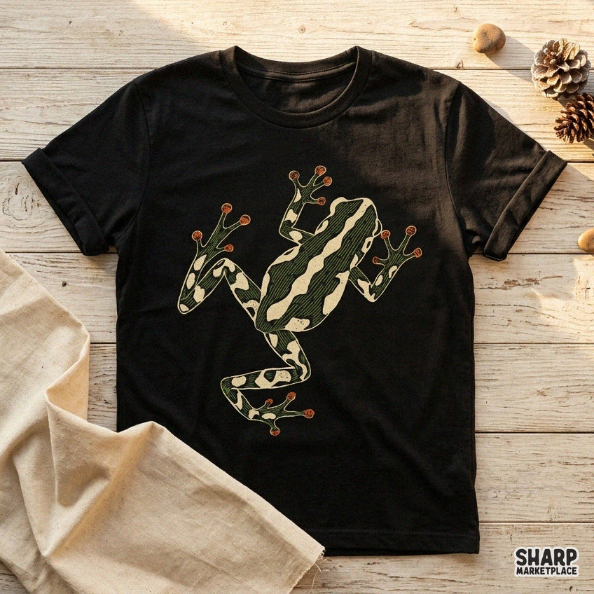Vibrant green and black poison dart frog illustration PNG design for tropical t-shirt sublimation