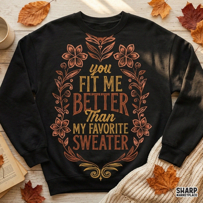You Fit Me Better Than My Favorite Sweater romantic quote fall PNG graphic for apparel and sublimation designs