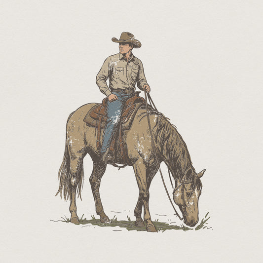 Cowboy On Horse PNG, Western Cowboy Clipart - 300 DPI Design for T-Shirt