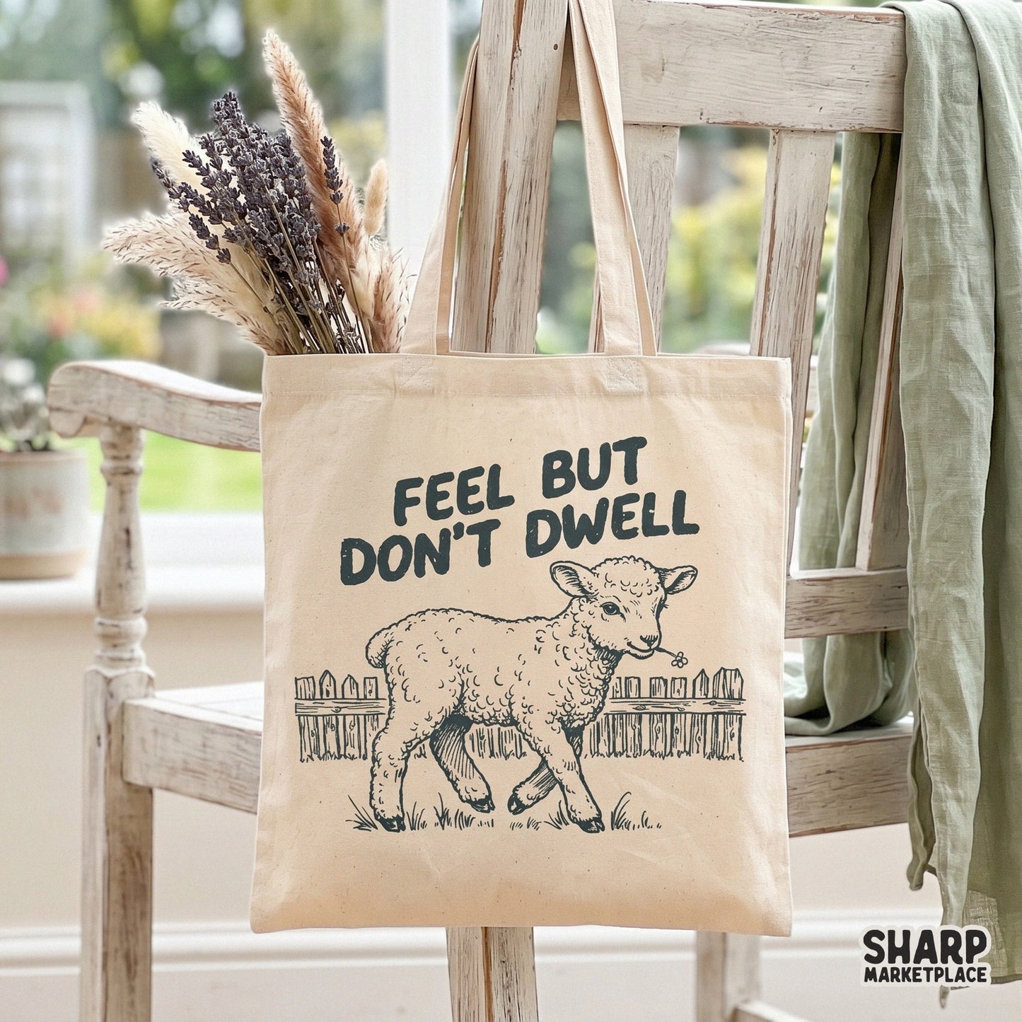 Sarcastic and comforting lamb design with a rustic fence background, suitable for print-on-demand apparel or creating unique handmade gifts.
