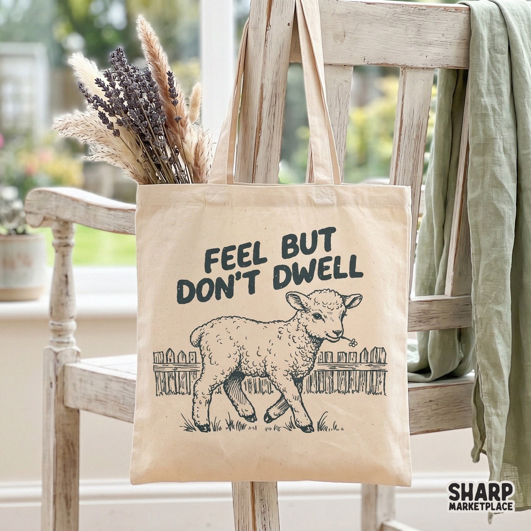 Sarcastic and comforting lamb design with a rustic fence background, suitable for print-on-demand apparel or creating unique handmade gifts.