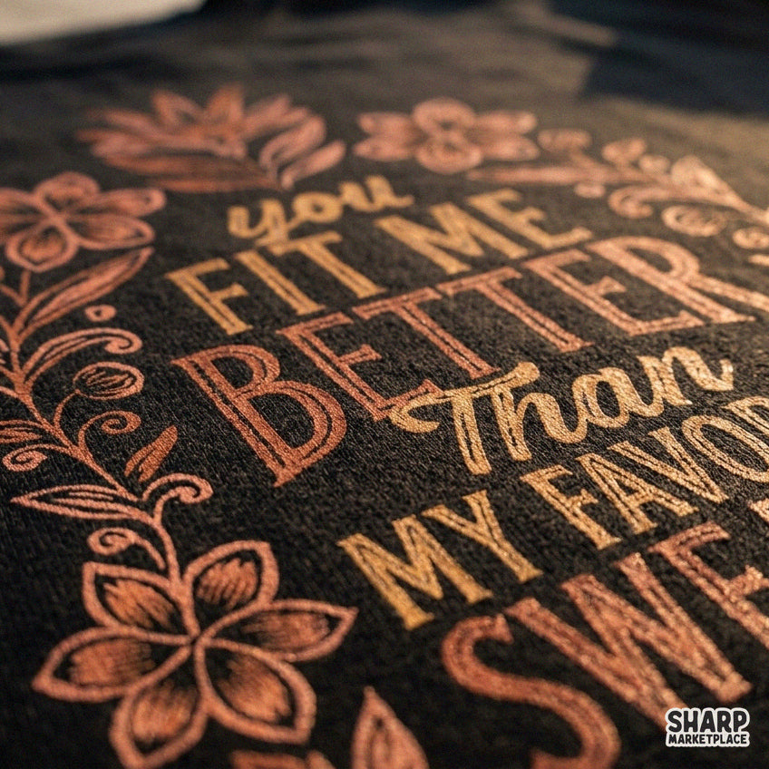 Cozy retro romantic quote reading You Fit Me Better Than My Favorite Sweater for fall apparel and sublimation designs