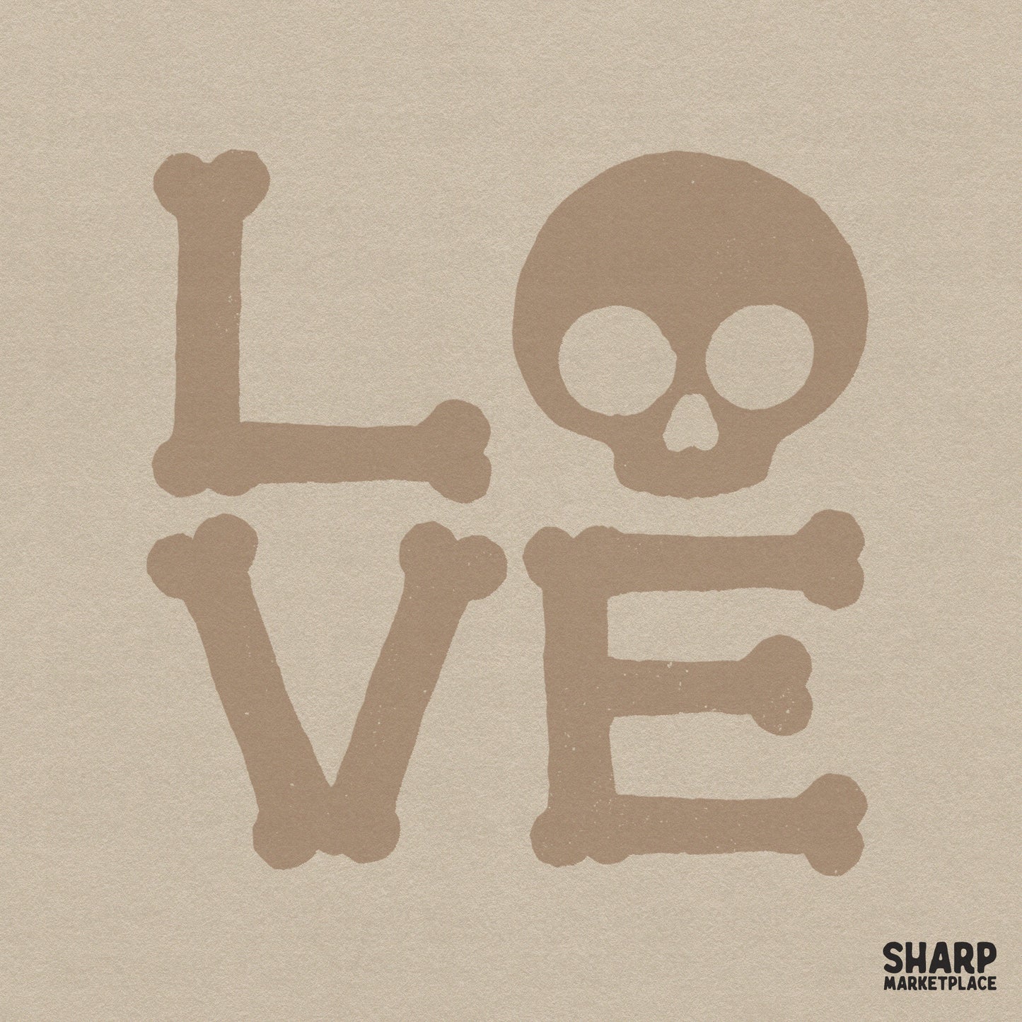 Gothic Valentine LOVE bone letters and skull PNG for spooky retro t-shirts and seasonal sublimation crafts