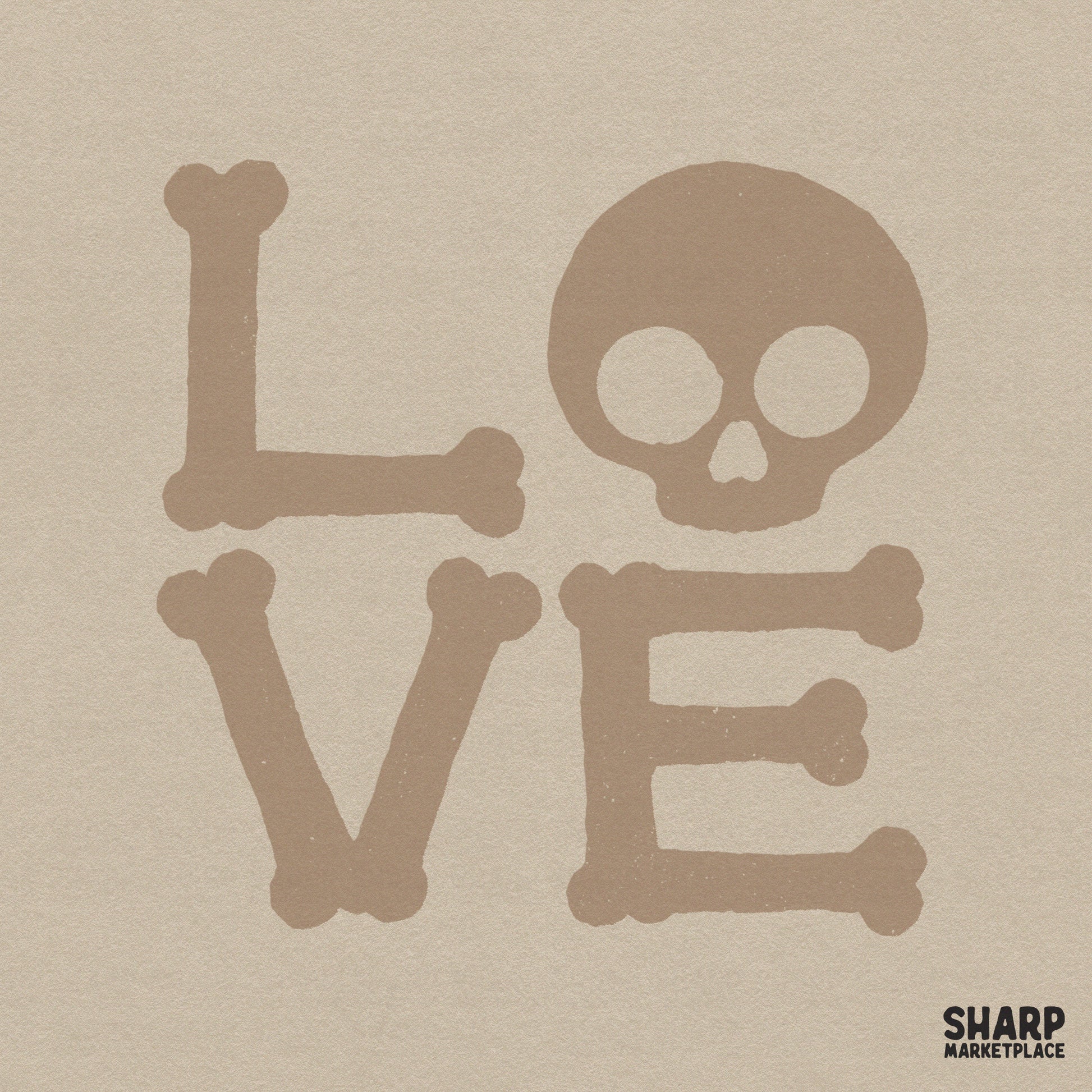 Gothic Valentine LOVE bone letters and skull PNG for spooky retro t-shirts and seasonal sublimation crafts