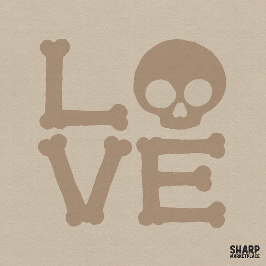 Gothic Valentine LOVE bone letters and skull PNG for spooky retro t-shirts and seasonal sublimation crafts