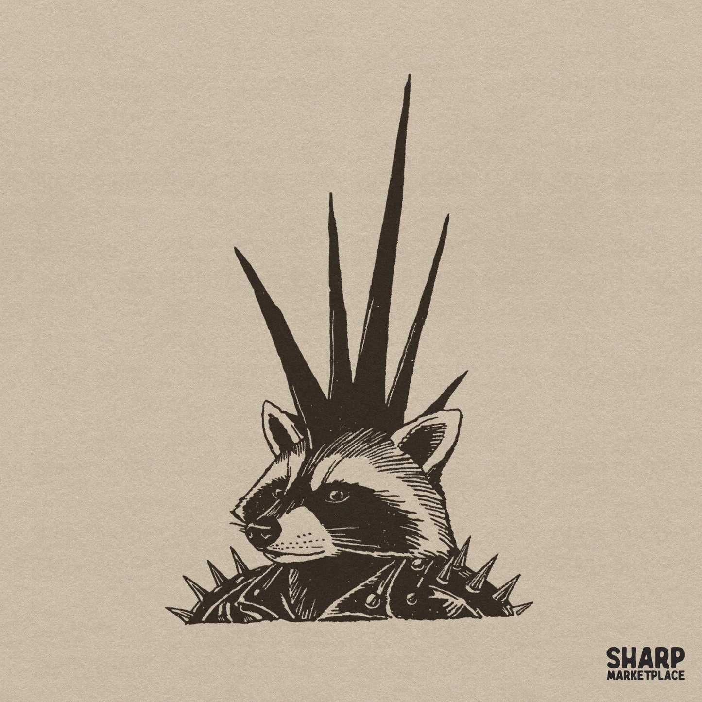 Edgy punk raccoon in a spiked leather jacket funny trash panda digital png shirt graphic for animal lovers
