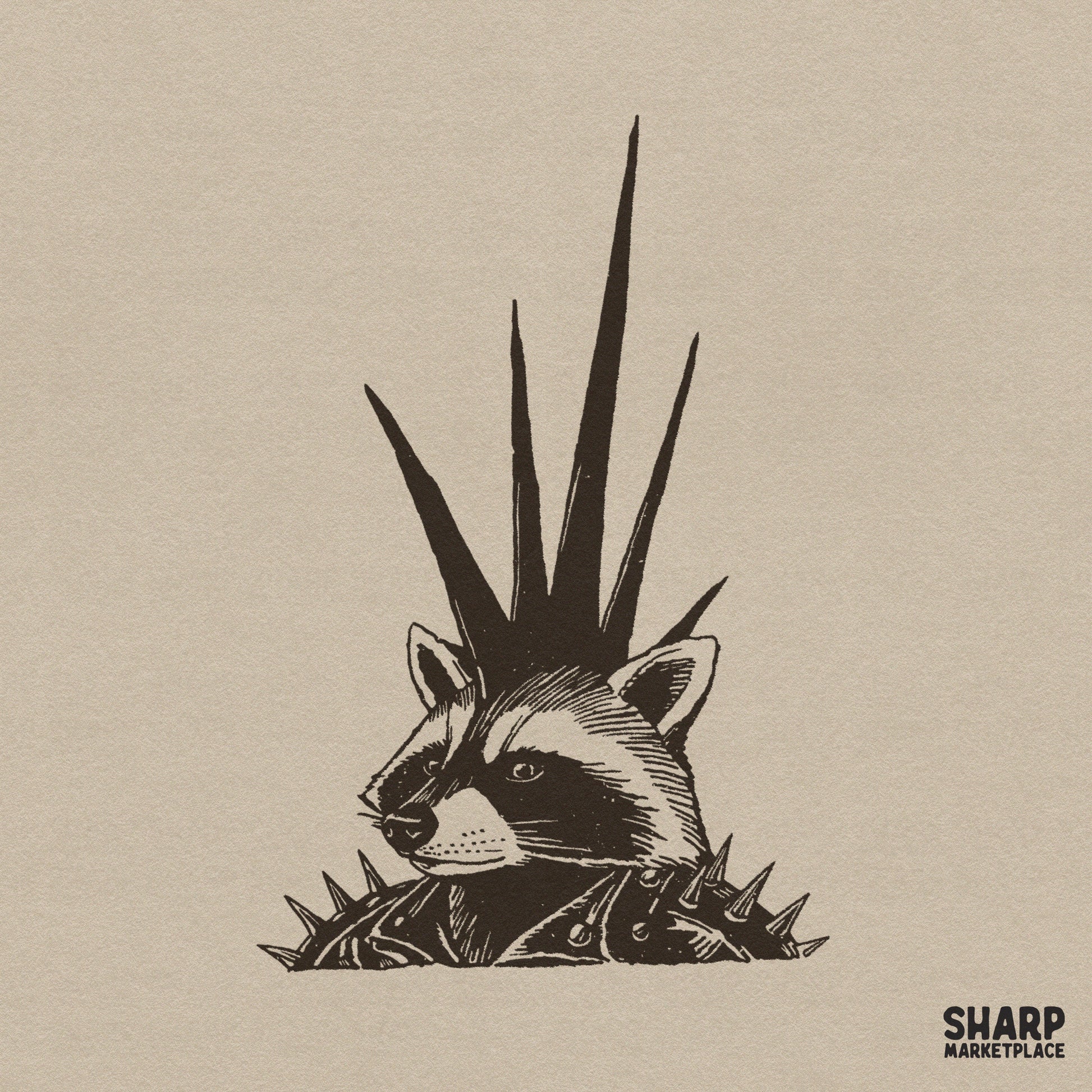 Edgy punk raccoon in a spiked leather jacket funny trash panda digital png shirt graphic for animal lovers