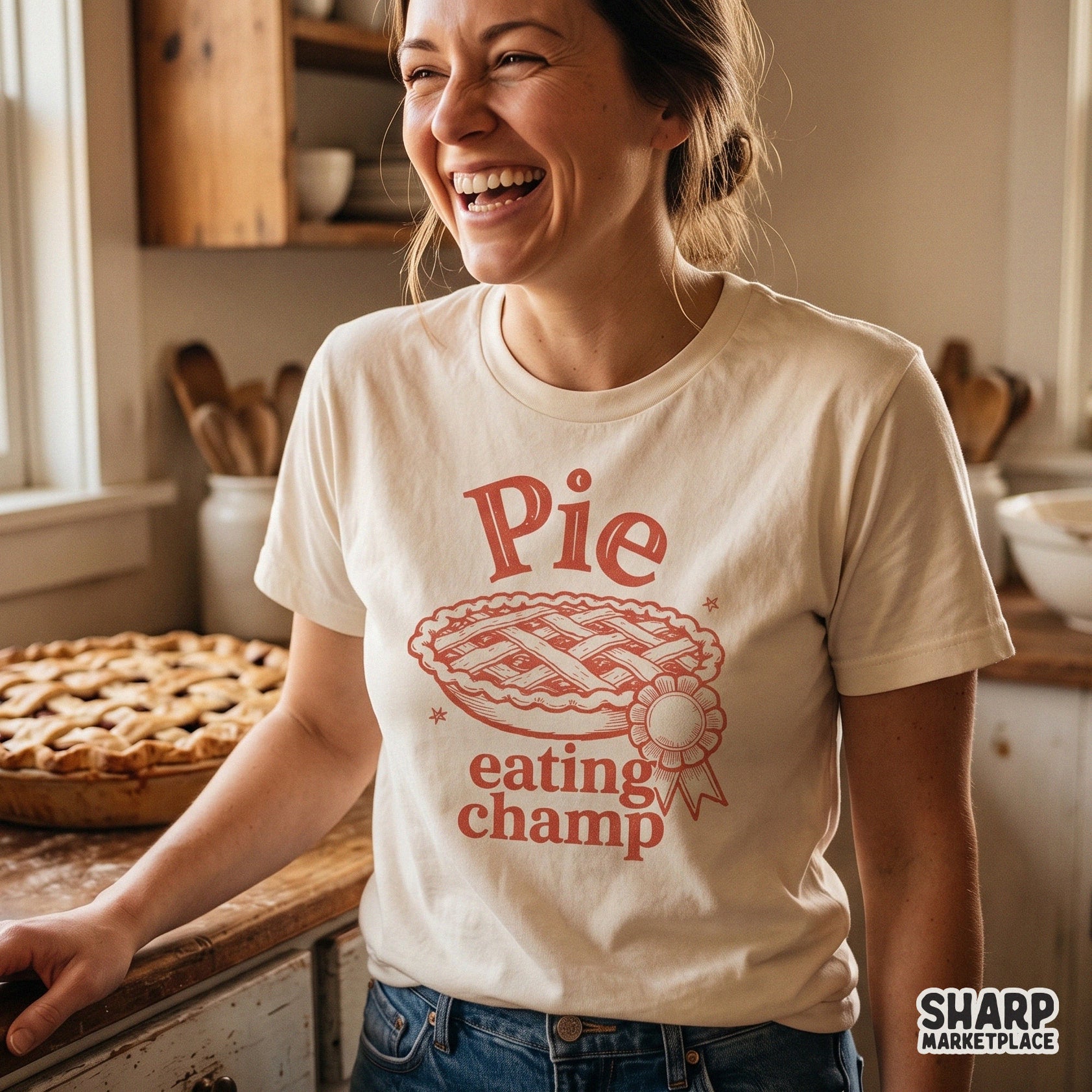 Retro pie eating champ award ribbon design for Thanksgiving shirts and autumn themed sublimation crafts