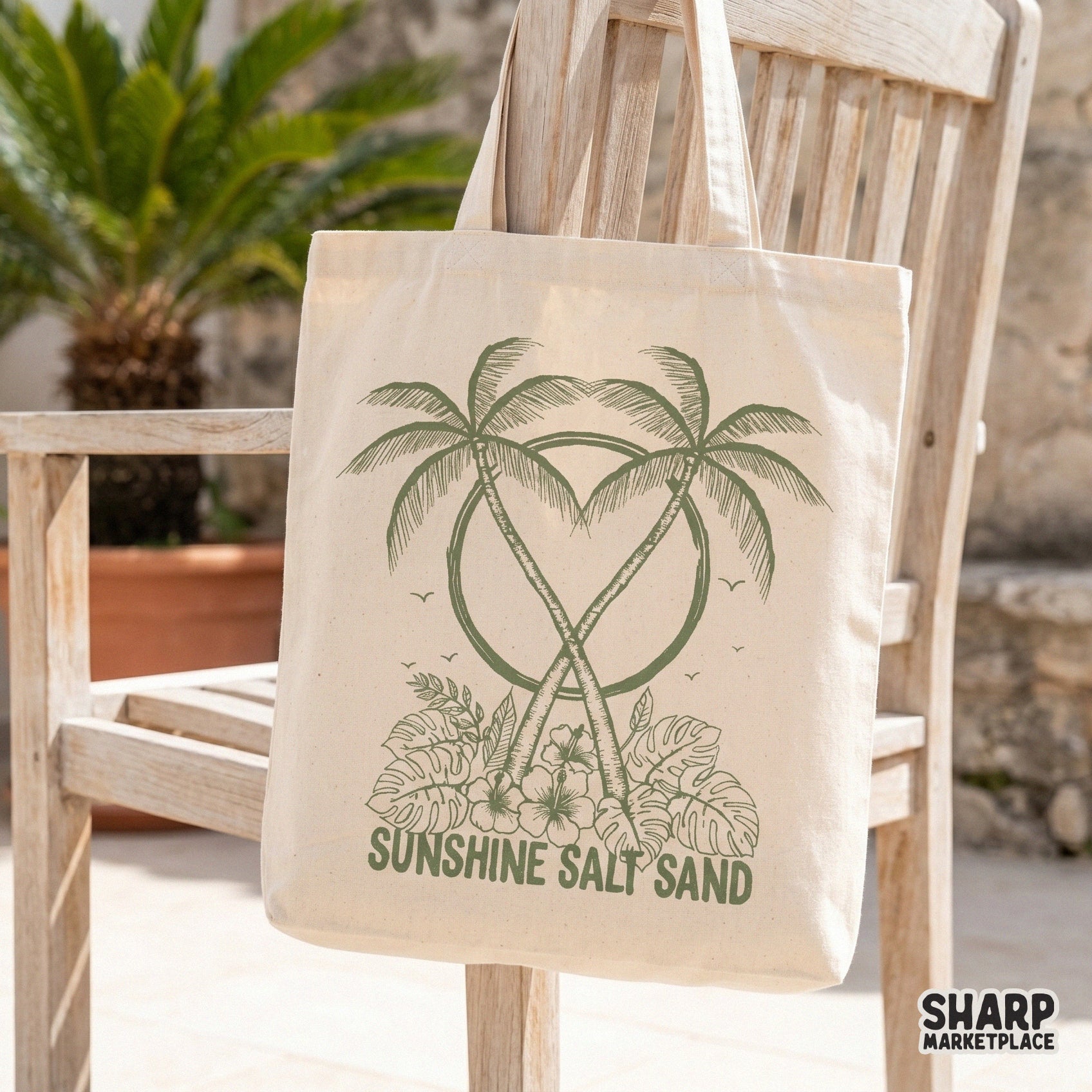 Retro retro palm tree graphic with sunshine salt sand text for summer beach sublimation shirt designs